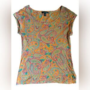 Lauren Ralph Lauren Orange Paisley Short Sleeve Blouse, S